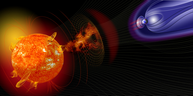 Space Weather Monitoring System showing solar flare predictions and CME detection